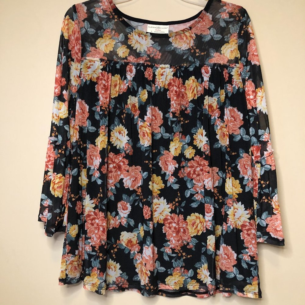 Women's Black & Floral Peasant Top
